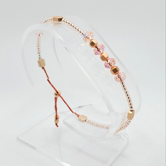 Pink and Rose Gold Beaded Friendship Bracelet - Picture 5 of 7